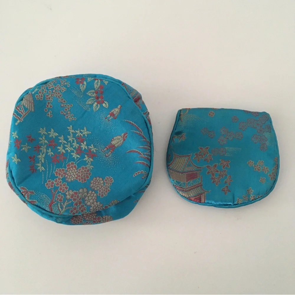 2 pc Vintage Brocade Travel Jewelry Organizer Asian Inspired Print
